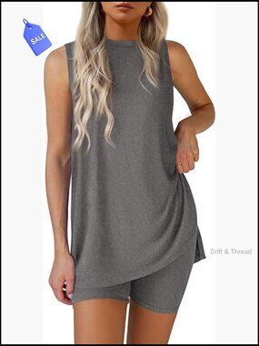Women's 2-Piece Lounge Set with Biker Shorts, Sleeveless Top, Lightweight Fabric